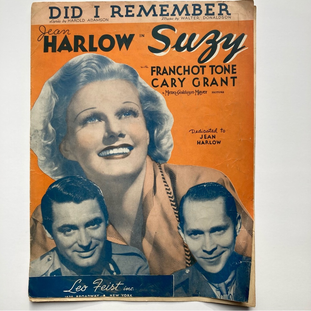 Vintage Sheet Music Dedicated to Jean Harlow